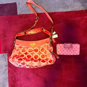 Pink Coach purse and matching wallet